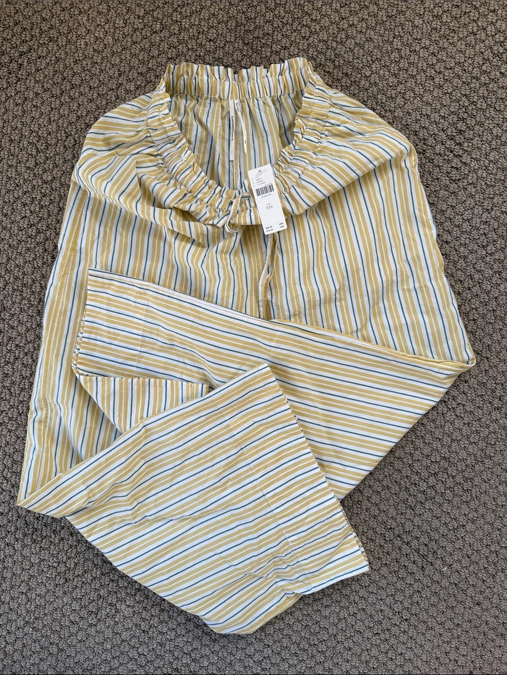 Anthropologie Yellow and White Striped Elastic-Waist Wide-Leg Trousers